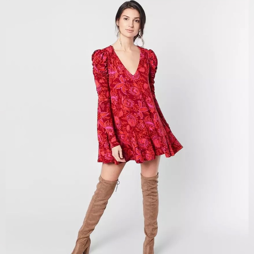 Free People Hello Lover Red Tunic Dress size Medium